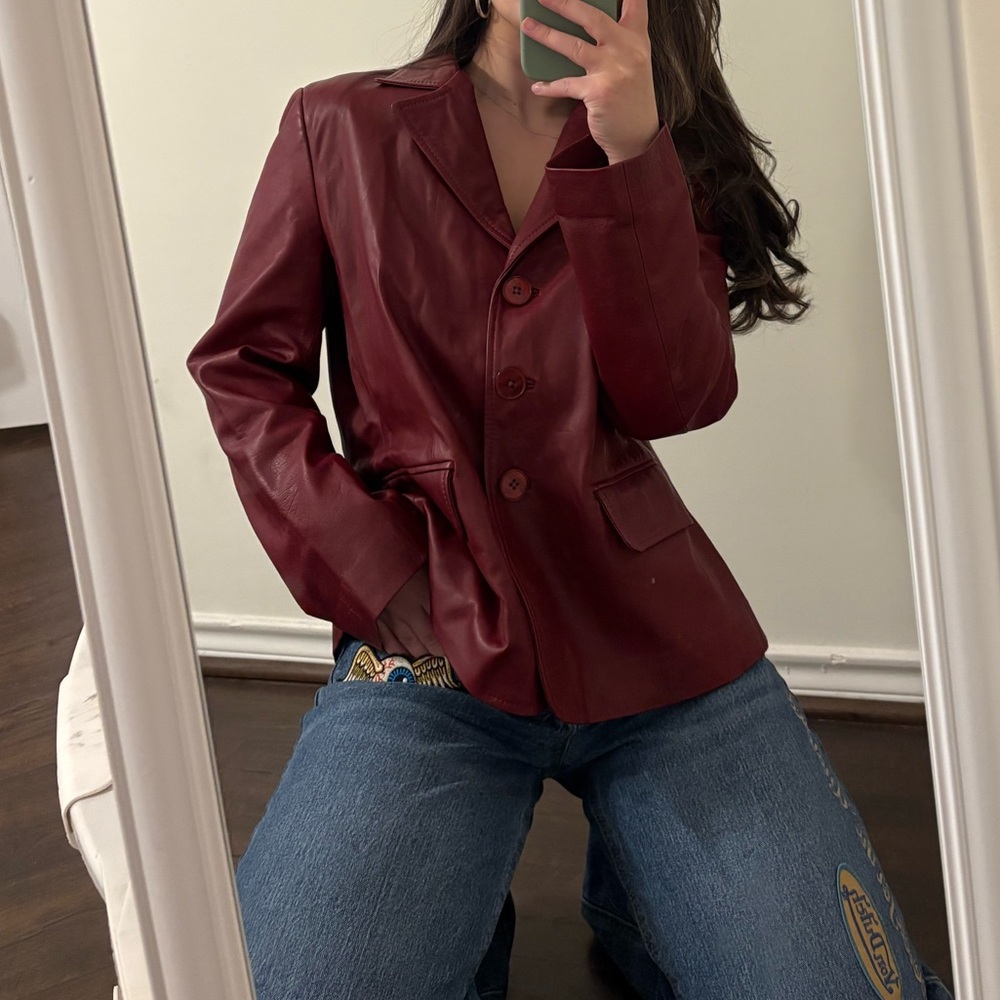 Womens Burgundy Red Leather Jacket